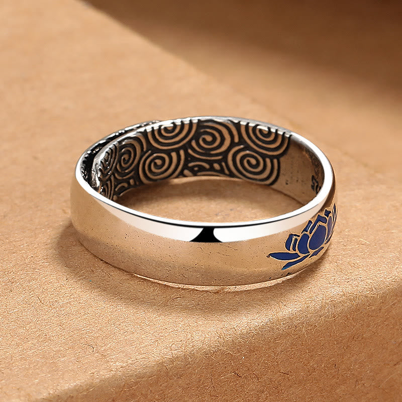 Fortune Jewel Tibetan Blue Lotus Auspicious Clouds Copper Enlightenment Ring Fortune Jewel