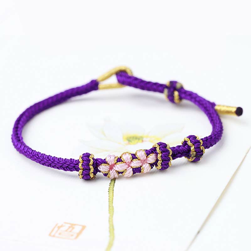 Fortune Jewel Handmade Three Peach Blossoms Luck Eight Strands Braided String Bracelet