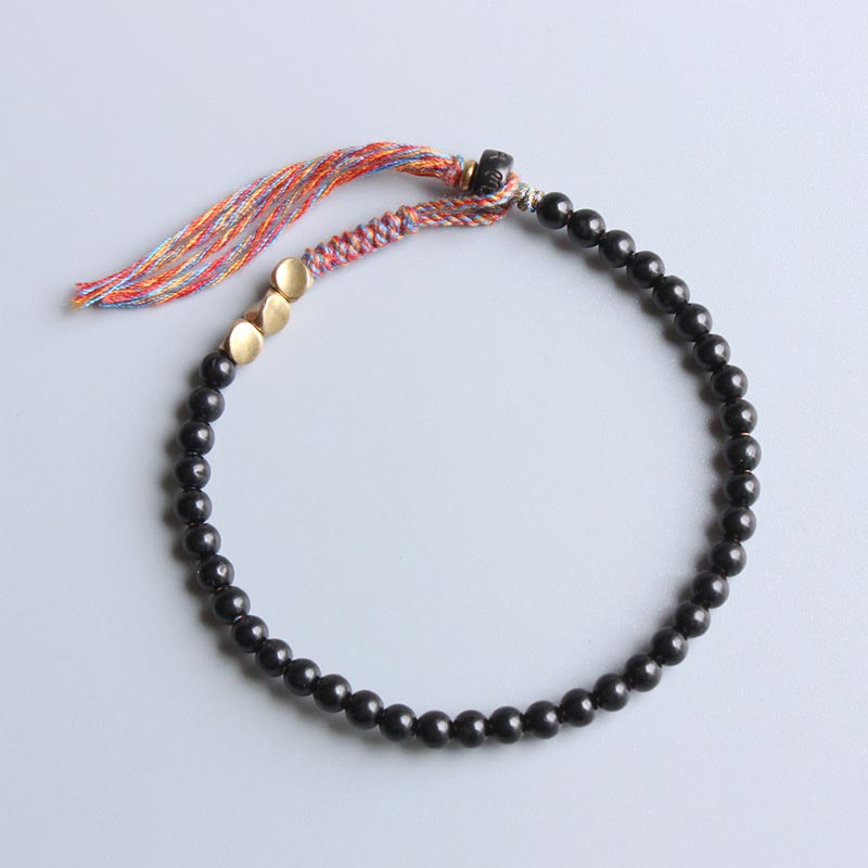 Fortune Jewel Handmade Tibetan Black Onyx Tassel Bracelet