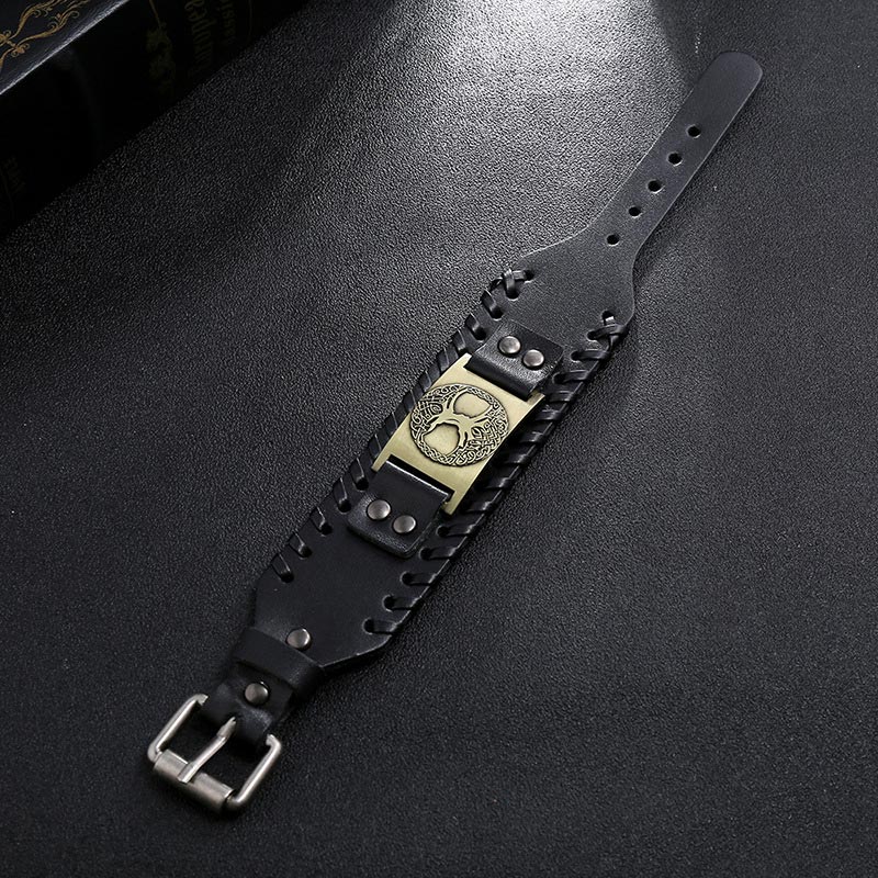 Fortune Jewel Lucky Tree Of Life Balance Leather Bracelet