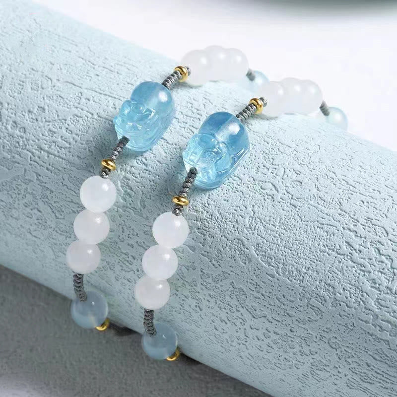 Fortune Jewel Natural Aquamarine PiXiu Hetian White Jade Healing Bracelet