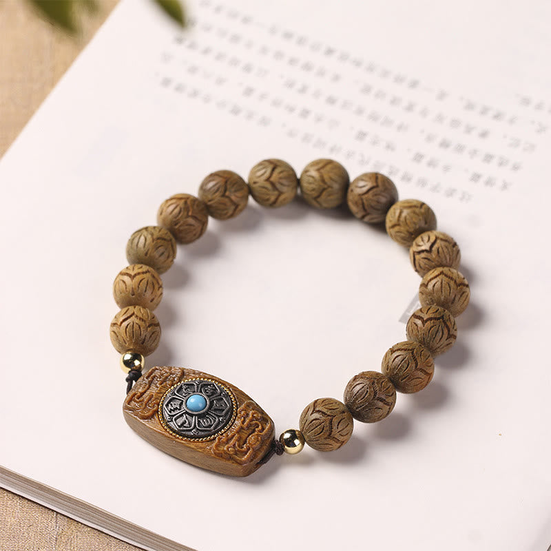 Fortune Jewel Green Sandalwood Ebony Wood Sandalwood Om Mani Padme Hum Soothing Bracelet