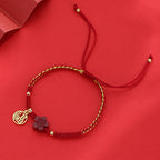 Fortune Jewel Cinnabar Flower Fu Character Blessing Braided String Bracelet