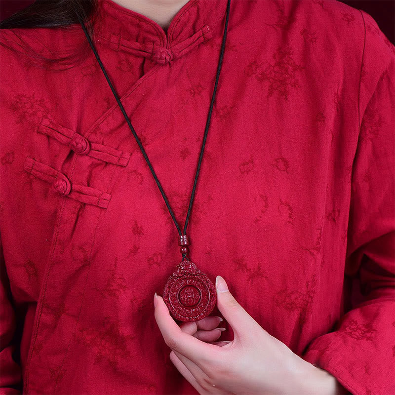Fortune Jewel Chinese Zodiac Natural Cinnabar Bagua Amulet Keep Away Evil Spirits Necklace Pendant
