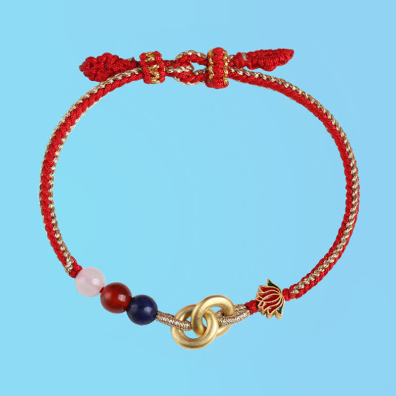 Fortune Jewel 925 Sterling Silver Double Peace Buckle Lotus Auspicious Bracelet