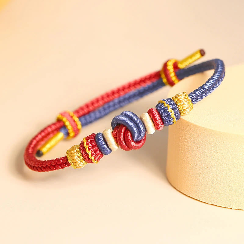 Fortune Jewel Two-Color Rope Handcrafted Eight Thread Peace Knot Luck Connection Bracelet