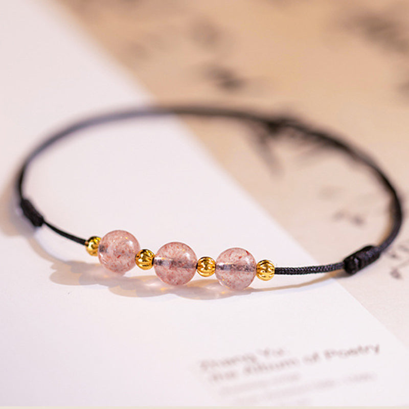 Fortune Jewel Strawberry Crystal Beads Luck Red String Anklet