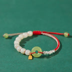 Fortune Jewel 925 Sterling Silver Hetian Jade Peace Buckle Beaded Luck Happiness Charm Bracelet