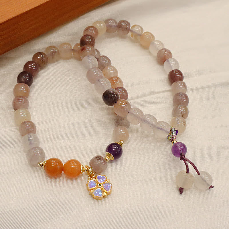 Fortune Jewel Natural Purple Golden Silk Jade Violet Flower Bead Charm Wealth Bracelet