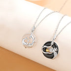 Fortune Jewel 925 Sterling Silver Year of the Dragon Natural Black Onyx Chalcedony Dragon Phoenix Peace Buckle Protection Necklace Pendant