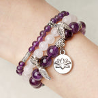 Fortune Jewel 3PCS Natural Quartz Crystal Beaded Healing Energy Lotus Bracelet
