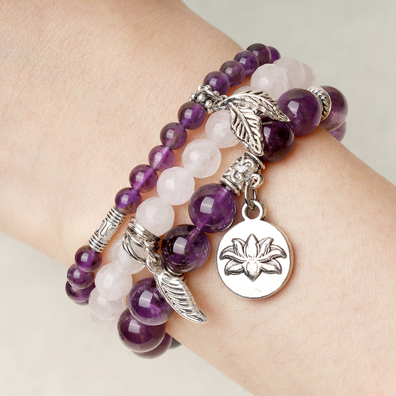 Fortune Jewel 3PCS Natural Quartz Crystal Beaded Healing Energy Lotus Bracelet