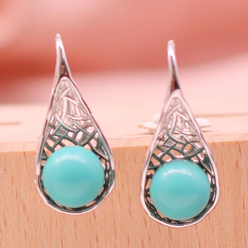 Fortune Jewel 925 Sterling Silver Turquoise Beaded Pattern Protection Drop Dangle Earrings
