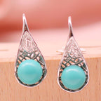 Fortune Jewel 925 Sterling Silver Turquoise Beaded Pattern Protection Drop Dangle Earrings