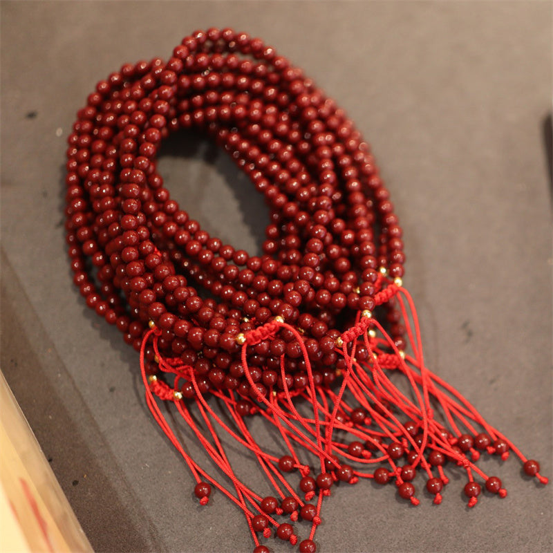 Fortune Jewel Natural Cinnabar Blessing Red String Braided Bracelet Anklet