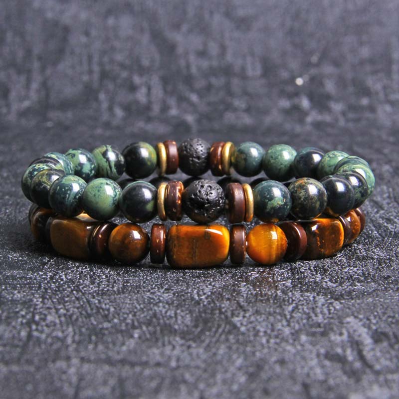 Fortune Jewel 2PCS Healing Crystal Emperor Stone Tiger Eye Bead Bracelet