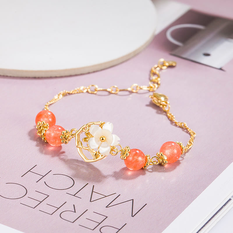 Fortune Jewel Red Agate Tridacna Stone Flower Confidence Bracelet