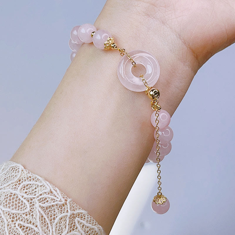 Fortune Jewel Natural Pink Crystal Peace Buckle Love Charm Bracelet