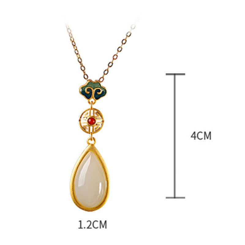 Fortune Jewel 925 Sterling Silver Hetian White Jade Water Drop Chain Necklace Pendant Bracelet