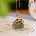 Fortune Jewel 925 Sterling Silver Jade Elephant Blessing Fortune Necklace Chain Pendant