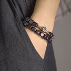 Fortune Jewel Ebony Wood Dzi Bead Copper Peace Couple Bracelet