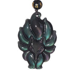 Fortune Jewel Natural Rainbow Obsidian Gold Sheen Obsidian Nine Tailed Fox Positive Necklace Pendant