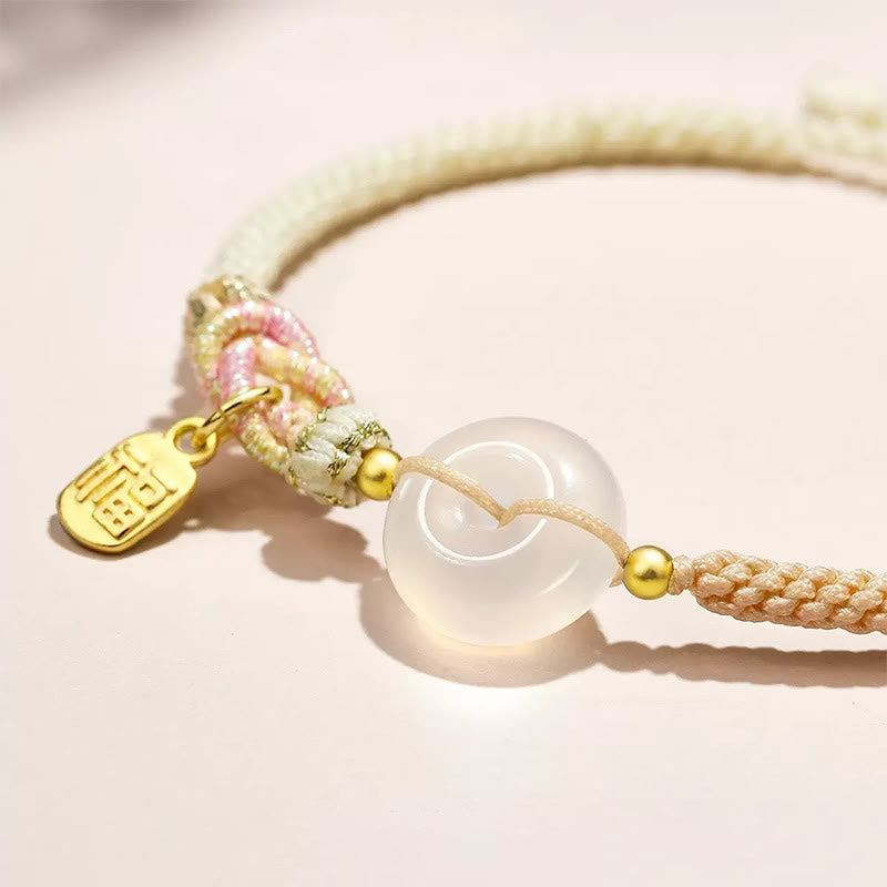 Fortune Jewel Handmade White Agate Peace Buckle Luck Happiness Protection Weave String Bracelet