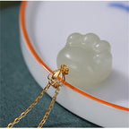 Fortune Jewel 925 Sterling Silver Hetian White Jade Cute Cat Paw Luck Necklace Pendant