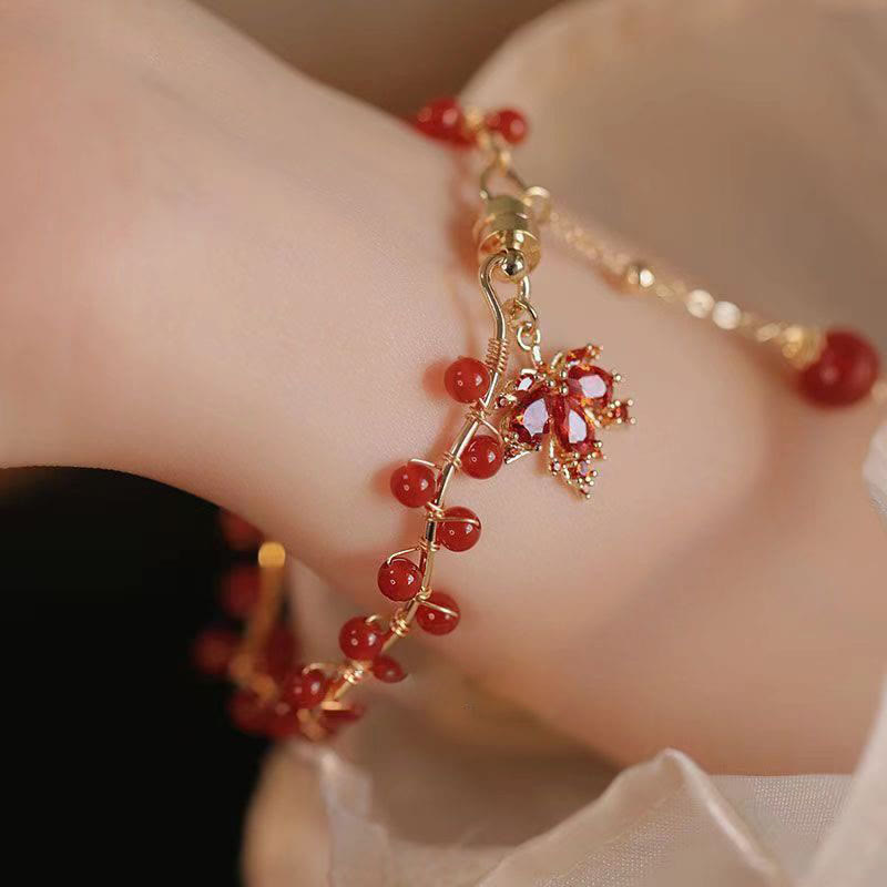 Fortune Jewel Red Maple Leaf Luck Charm Bracelet
