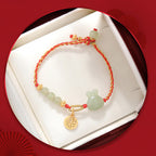 Fortune Jewel 925 Sterling Silver Year of the Rabbit Hetian Jade Happiness Luck Red String Bracelet