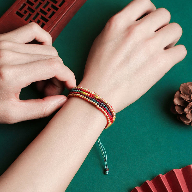 Fortune Jewel Tibet Handmade Rainbow Multicolored Protection Braided String Bracelet