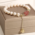 Fortune Jewel Natural Pearl Strawberry Quartz PiXiu Optimism Charm Bracelet