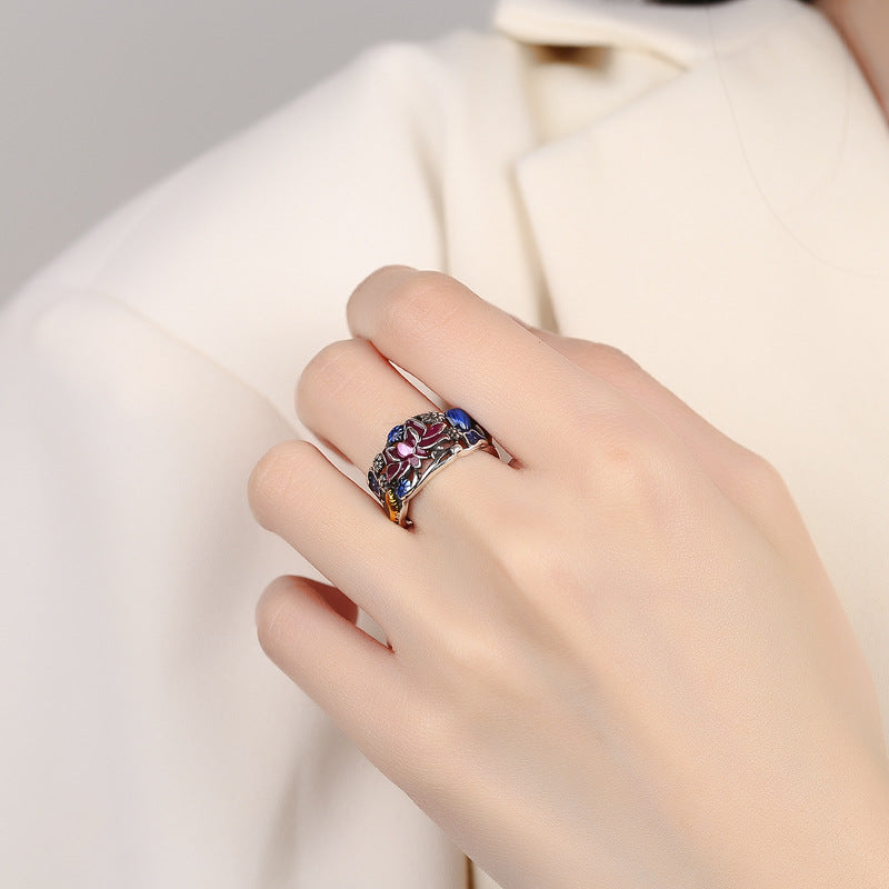 Fortune Jewel Koi Fish Lotus Flower Leaf Design Luck Wealth Ring