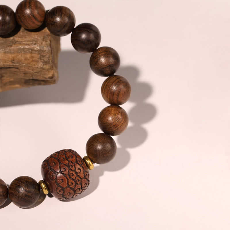 Fortune Jewel Rosewood Auspicious Clouds Totem Fu Character Bamboo Pattern Warmth Bracelet