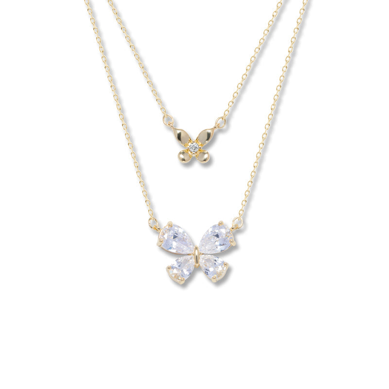 925 Sterling Silver Double Layer Butterfly Bow Necklace