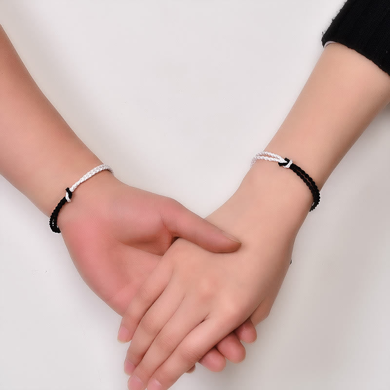 Fortune Jewel Handmade Black White Rope Braided Healing Bracelet