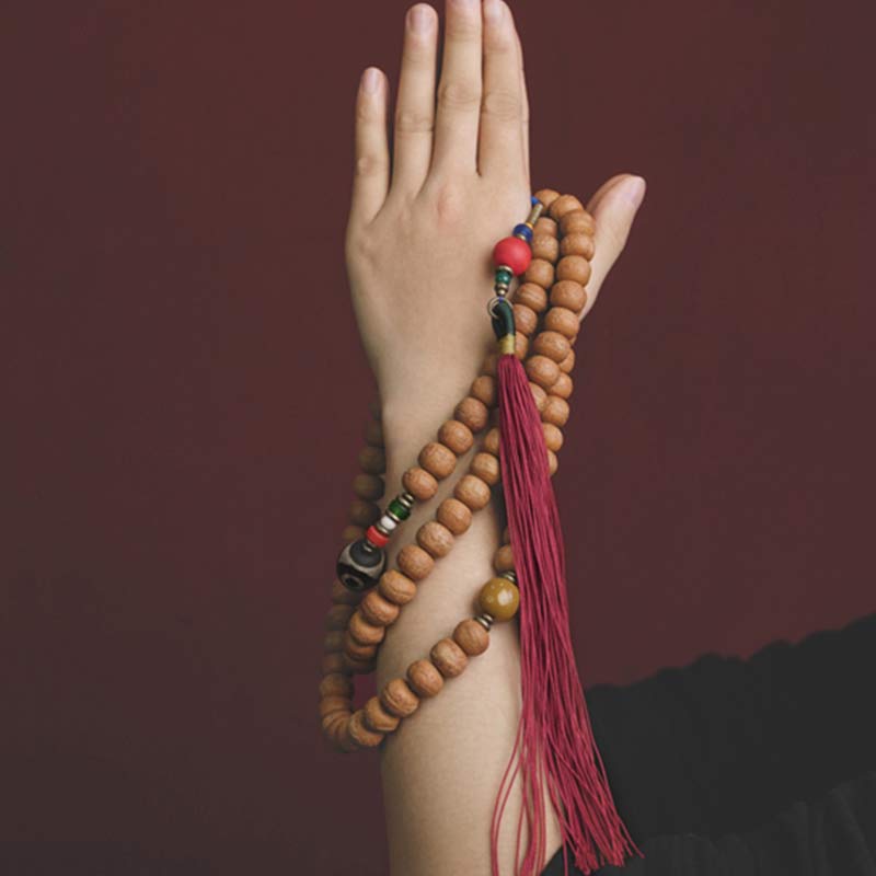 Fortune Jewel 108 Mala Beads Bodhi Seed Dzi Bead Peace Tassel Bracelet