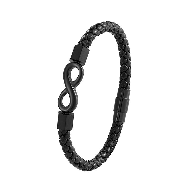 Fortune Jewel Endless Knot Titanium Steel Infinity Leather Weave Balance Bracelet