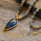 Fortune Jewel Labradorite Support Healing Beaded Necklace Pendant