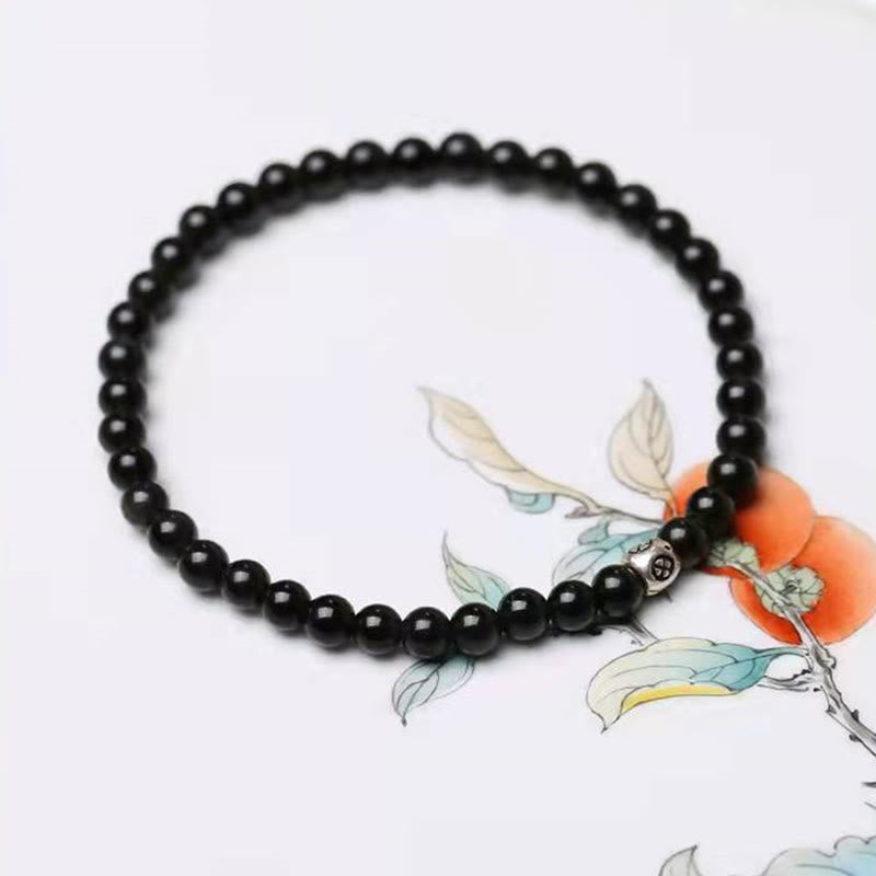 Fortune Jewel Natural Black Obsidian Smoky Quartz Purification Strength Bracelet