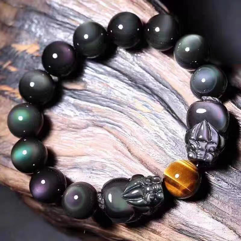 Fortune Jewel FengShui PiXiu Rainbow Obsidian Healing Bracelet