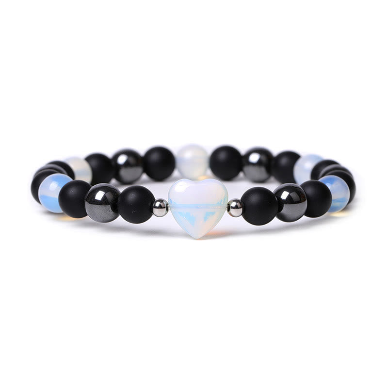 Fortune Jewel Black Onyx Tiger Eye Stone Crystal Love Heart Protection Bracelet