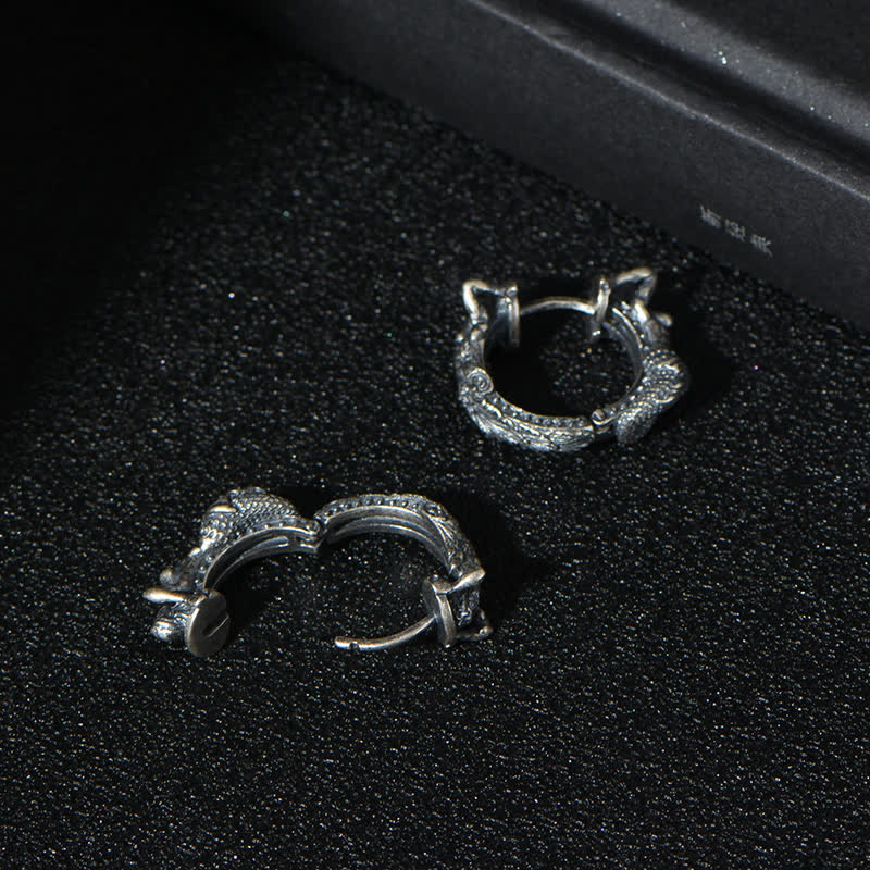 Fortune Jewel 925 Sterling Silver Dragon Hoop Pattern Protection Earrings Fortune Jewel