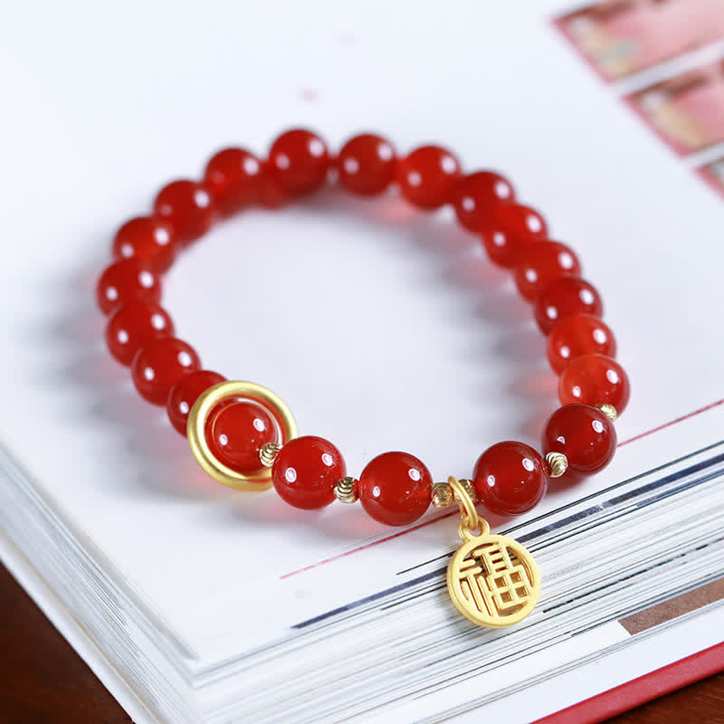 Fortune Jewel Natural Red Agate Blessing Letter Confidence Bracelet