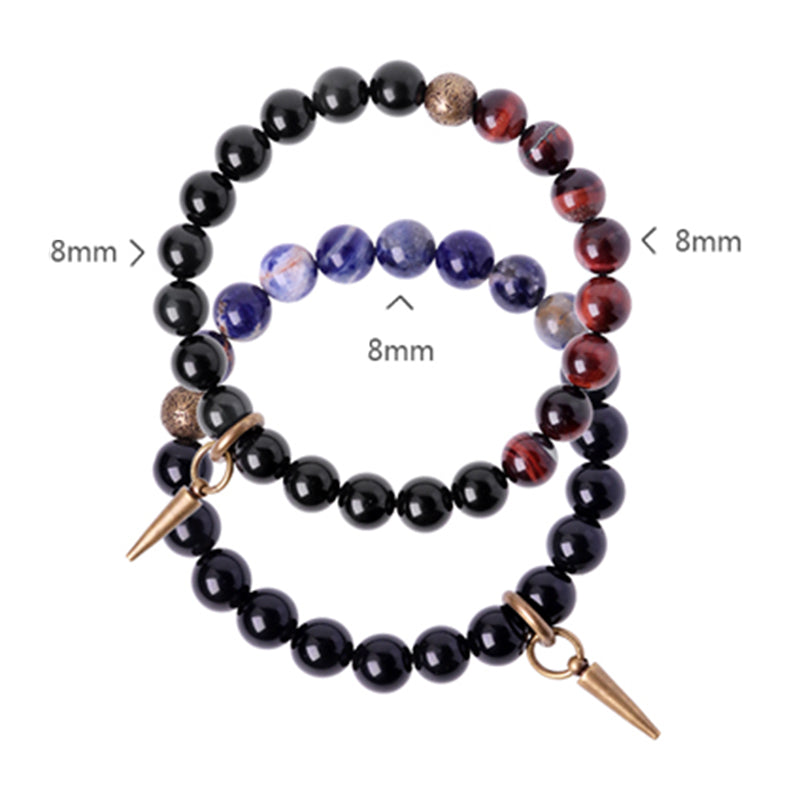 Fortune Jewel Black Obsidian Sodalite Crystal Copper Strength Couple Bracelet