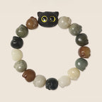 Fortune Jewel Natural Bodhi Seed Lovely Paw Ebony Wood Lucky Cat Wisdom Bracelet