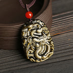 Fortune Jewel Gold Sheen Obsidian Dragon Pattern Success Necklace Pendant