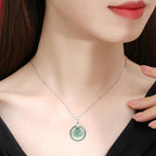 Fortune Jewel Natural Jade Round Laughing Buddha Abundance Titanium Steel Chain Necklace Pendant Fortune Jewel