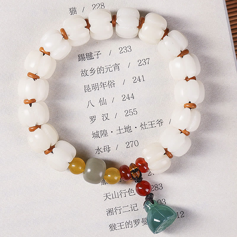 Fortune Jewel Natural Bodhi Seed Red Agate Bodhi Calm Harmony Engraved Pumpkin Bead Lotus Bracelet