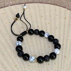 Fortune Jewel Black Obsidian Lava Rock Stone Yin Yang Strength Bracelet